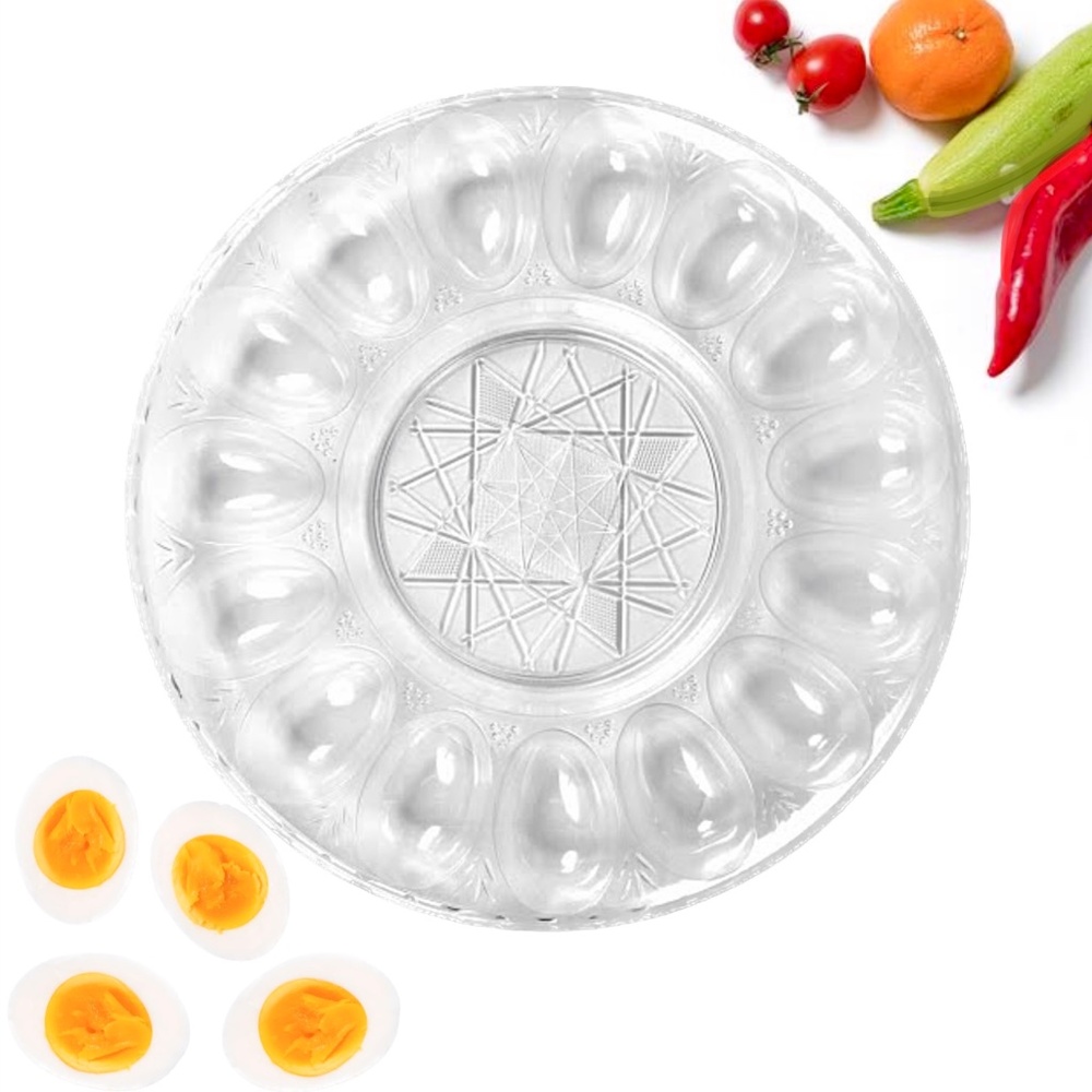 Deviled Egg Platter Hardboiled Egg Crystal Cut Clear Egg Tray Kitchen Decoration